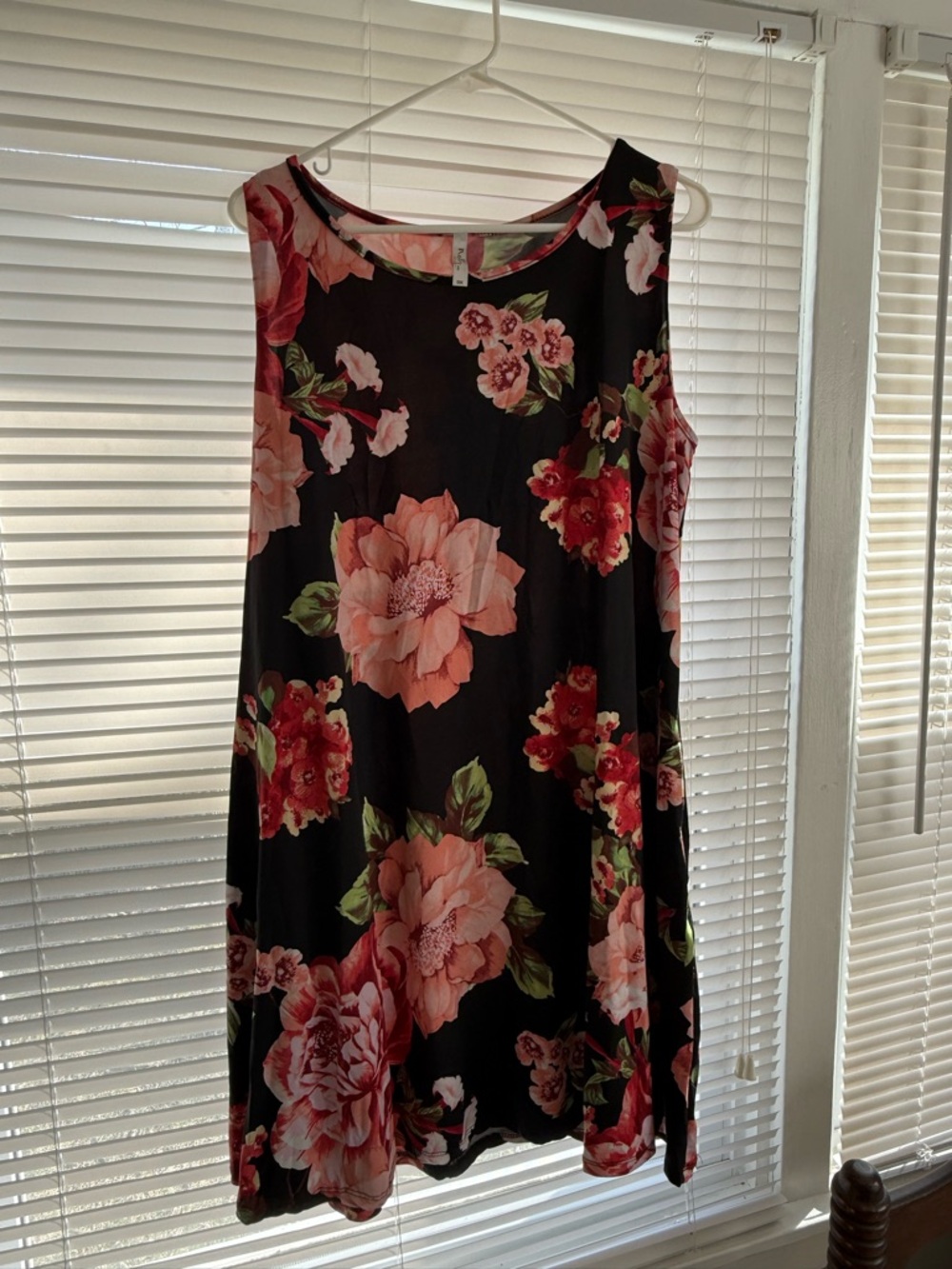 Aura Black Midi Dress with Pink and Red Floral Design
